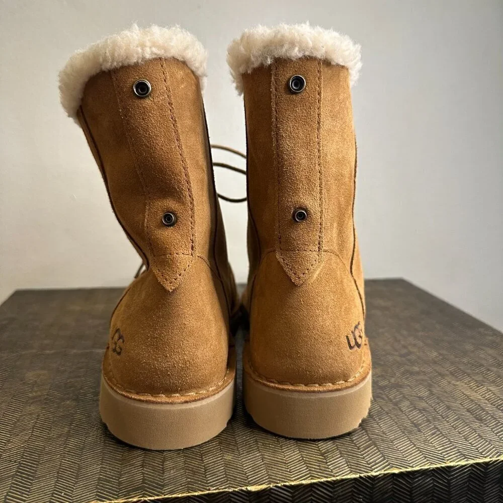 NEW Ugg Women's Quincy Lace up Suede Boot in Chestnut Tan - Size 11 - Picture 4 of 9